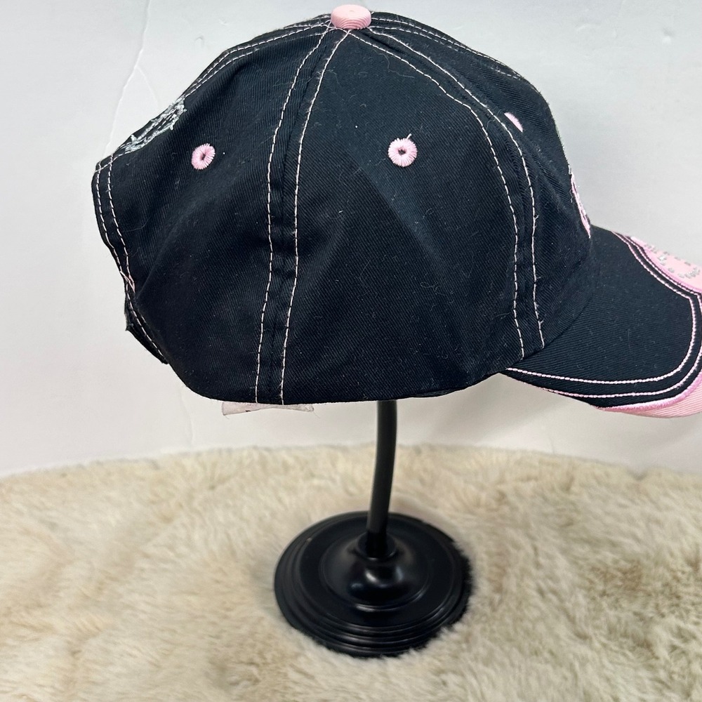 Biker Babe Embroidered Baseball Cap Black Pink Rhinestone‎ Heart Barbed Wire Hat - Picture 4 of 9